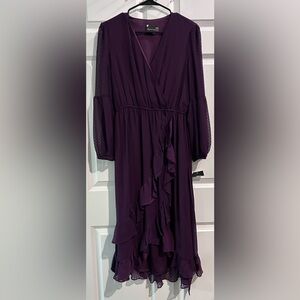 NWT Maison Tara Faux Wrap Ruffle Maxi Dress Size 8 Romantic Wedding Guest Plum
